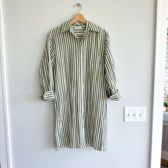 Vince Coast Striped Long Sleeve Shirtdress Green White - Picture 1 of 10